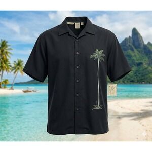 Paradise Collection New PC0S040Y Men's Black Palm Tree Button Up Shirt. Size 2XL